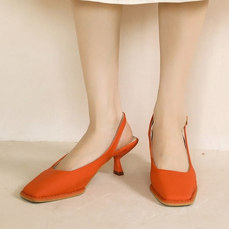 

Cathalem Comfort Wedge Sandals for Women Fashion Summer Women Sandals Mid Heel Solid Color Back Strap Womens Comfortable Sandals Orange 7