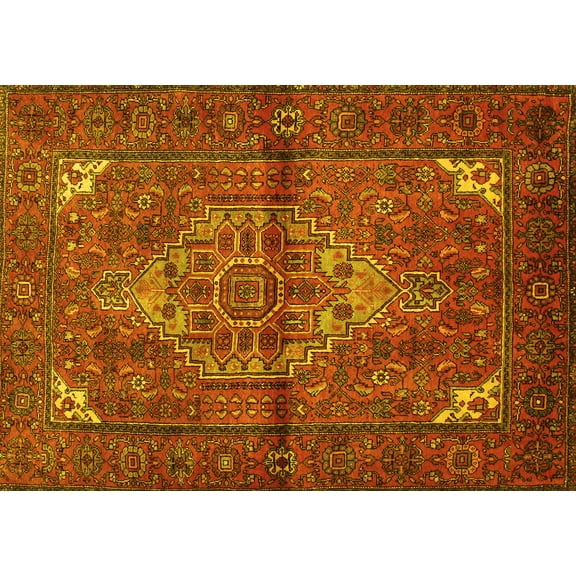 Ahgly Company Machine Washable Indoor Rectangle Persian Yellow Traditional Area Rugs, 5' x 7'