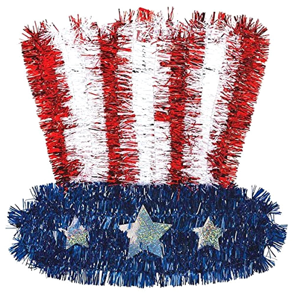 Old Glory Fourth of July Party Uncle Sam Tinsel Hat Decoration, Foil