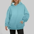 thumbnail image 2 of Ediodpoh Women's Autumn and Winter Solid Color Thin Style Plus Size Pocket Long Sleeved Hooded Sweatshirt Pullover Sweatshirt Womens Hoodies Sky Blue M, 2 of 9
