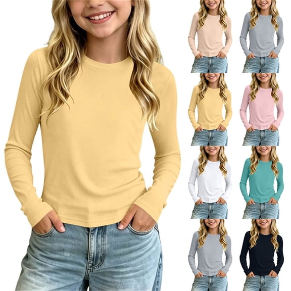 THDHVS Girls Long Sleeve Shirts,Modal Solid Color Long Sleeve T-shirt Thin Casual Base Layer Fashion Wear for Girls,Girls Tops Green 5-6 Years