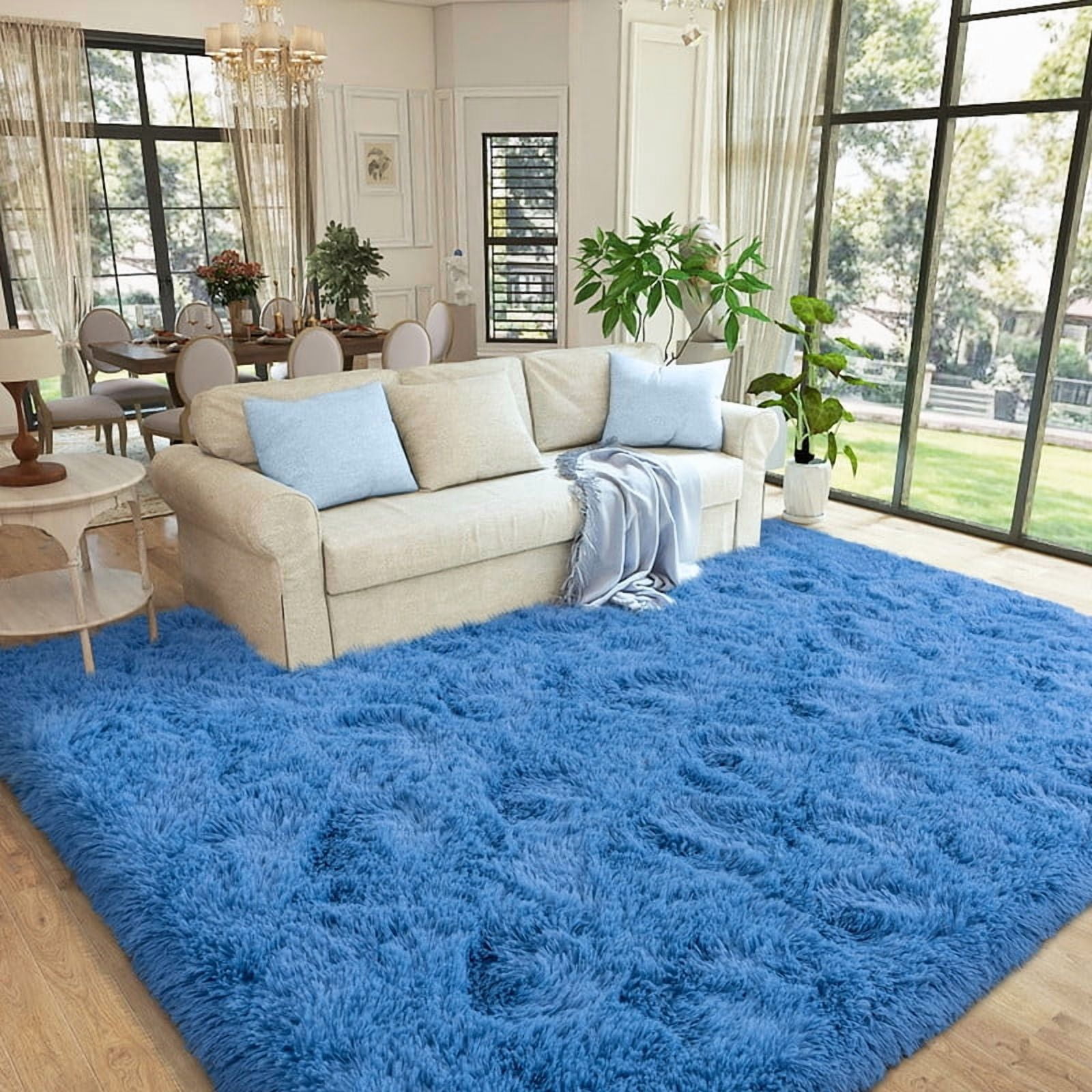 area rugs 8x10ft Large Fluffy Rugs for Bedroom, Non-Slip Stickers Soft Carpet Shag Kids Room Rug, Non-Slip Fuzzy Rugs Indoor Haze Blue Father's Day Gifts Decora