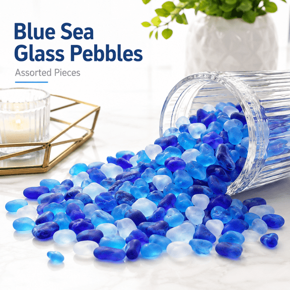 MORAVE 2.9LB/46.4oz Blue Mixed Frosted Sea Glass Stones Pebbles Gemstones, Perfect for Aquarium Rocks Fish Tank Gravel Vase Fillers Seaglass DIY Crafts Home Decor