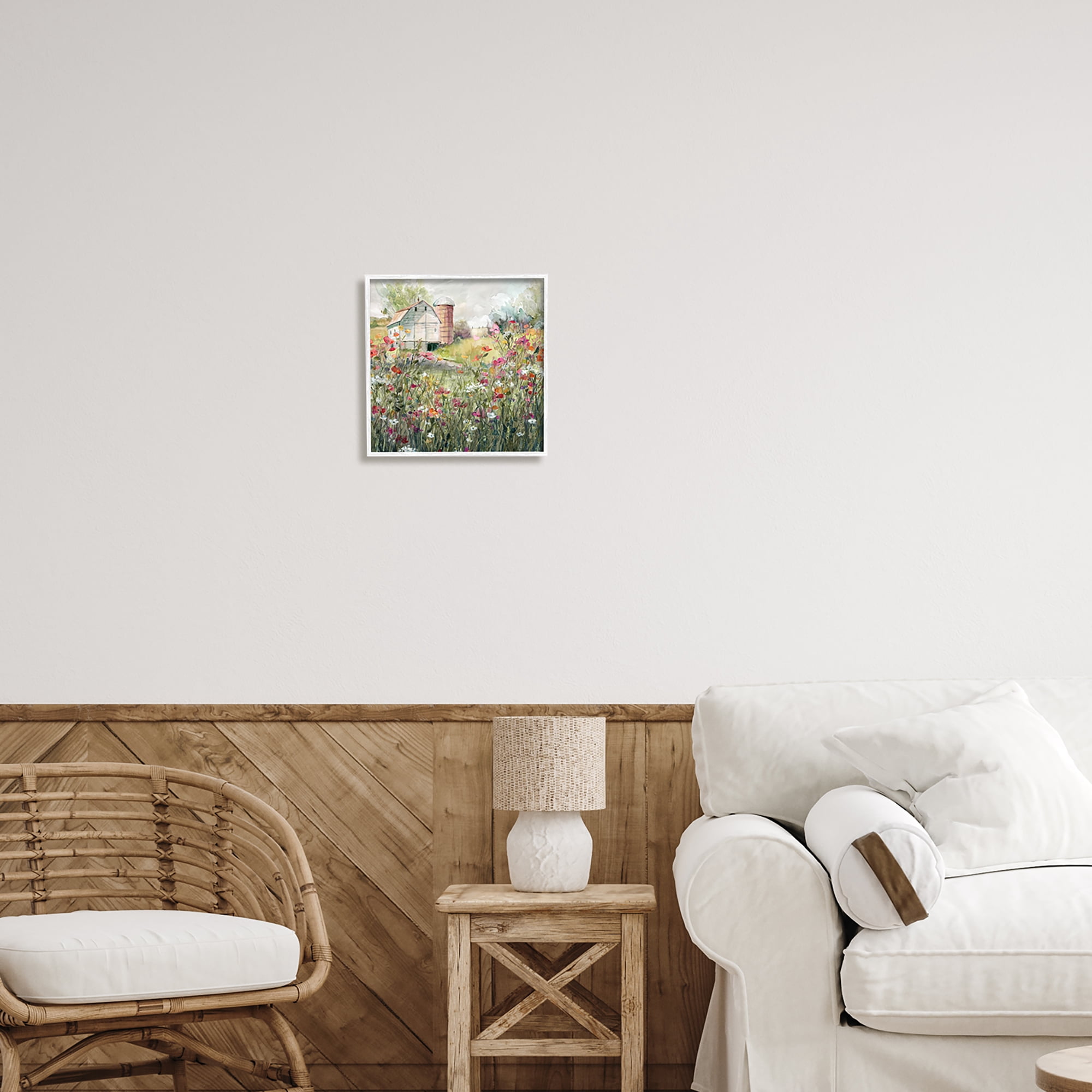 Stupell Industries Vibrant Flower Blossoms Surrounding Rural Barn Nature Painting White Framed Art Print Wall Art, Design by Carol Robinson