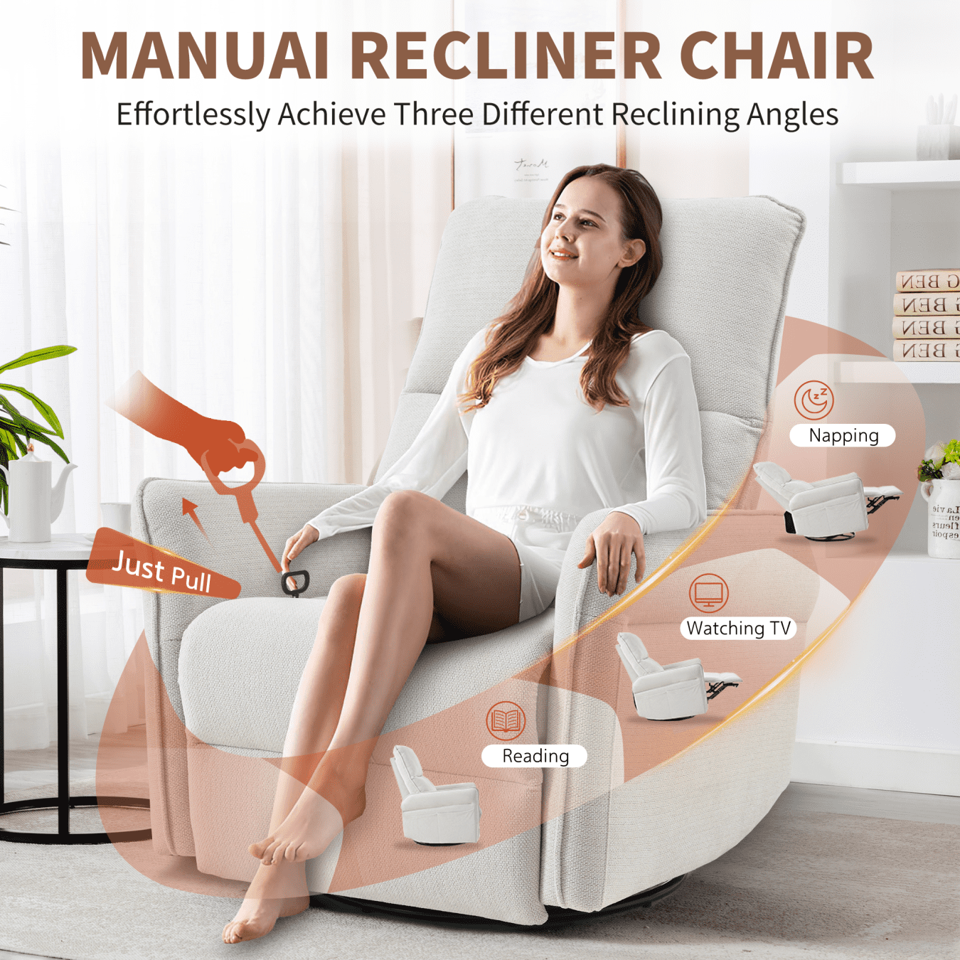 360° Swivel Rocker Recliner Chair, Swivel Nursery Rocking Chair w/Pull Lever, Glider Chair, Modern Rocking Swivel Recliner Chair for Bedroom, Living Room Chair Home Theater Seating