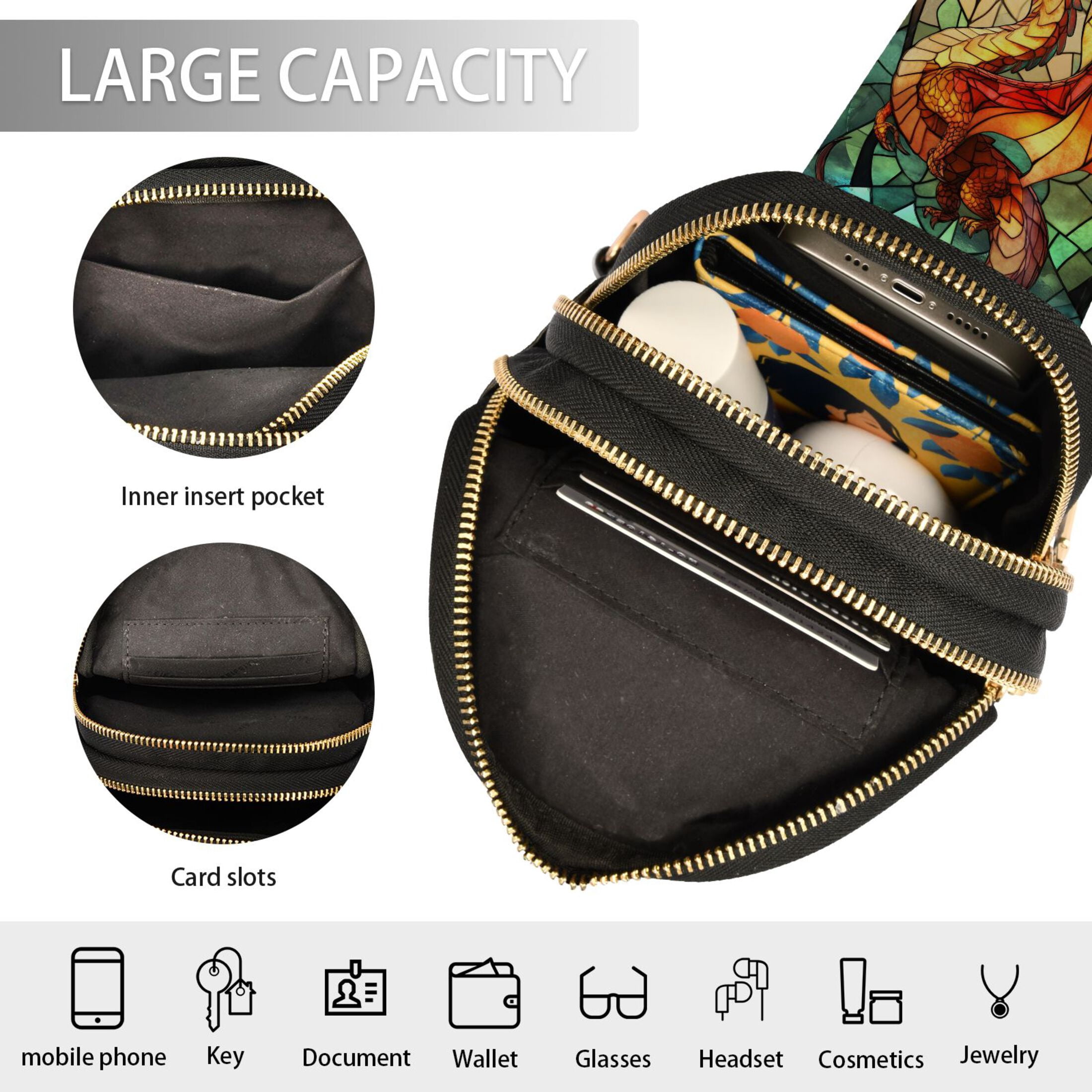 ALAZA Dragon Bohemia Sling Bag for Women Men Waterproof Crossbody Chest Bags