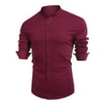 thumbnail image 5 of IROINNID Long Sleeve Shirts for Men Loose Solid T-shirt Blouse Round Neck Tops Buttons Cardigan,Wine, 5 of 5