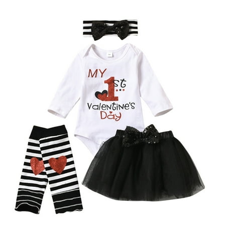 

Baby Girls Printed Autumn Valentine s Day Long Sleeve Romper Bodysuit Tulle Skirts Headbands Socks Set Clothes