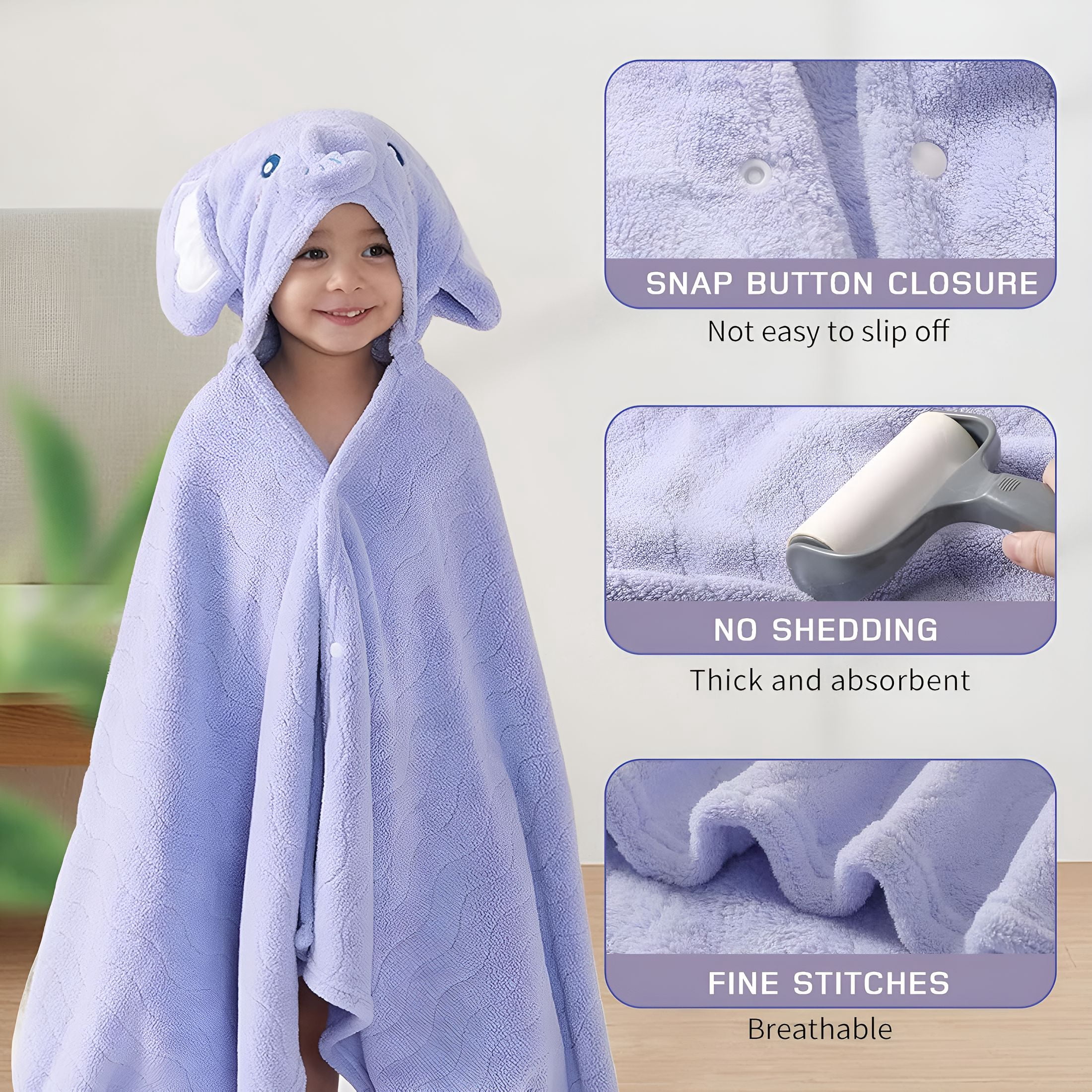 AUQ 2 Pack Hooded Towels for Toddlers - Thick 55" X 27.5" Baby Bath Towel Set for Girls and Boys - Super Absorbent,Age 1-5,Elephant & Rabbit
