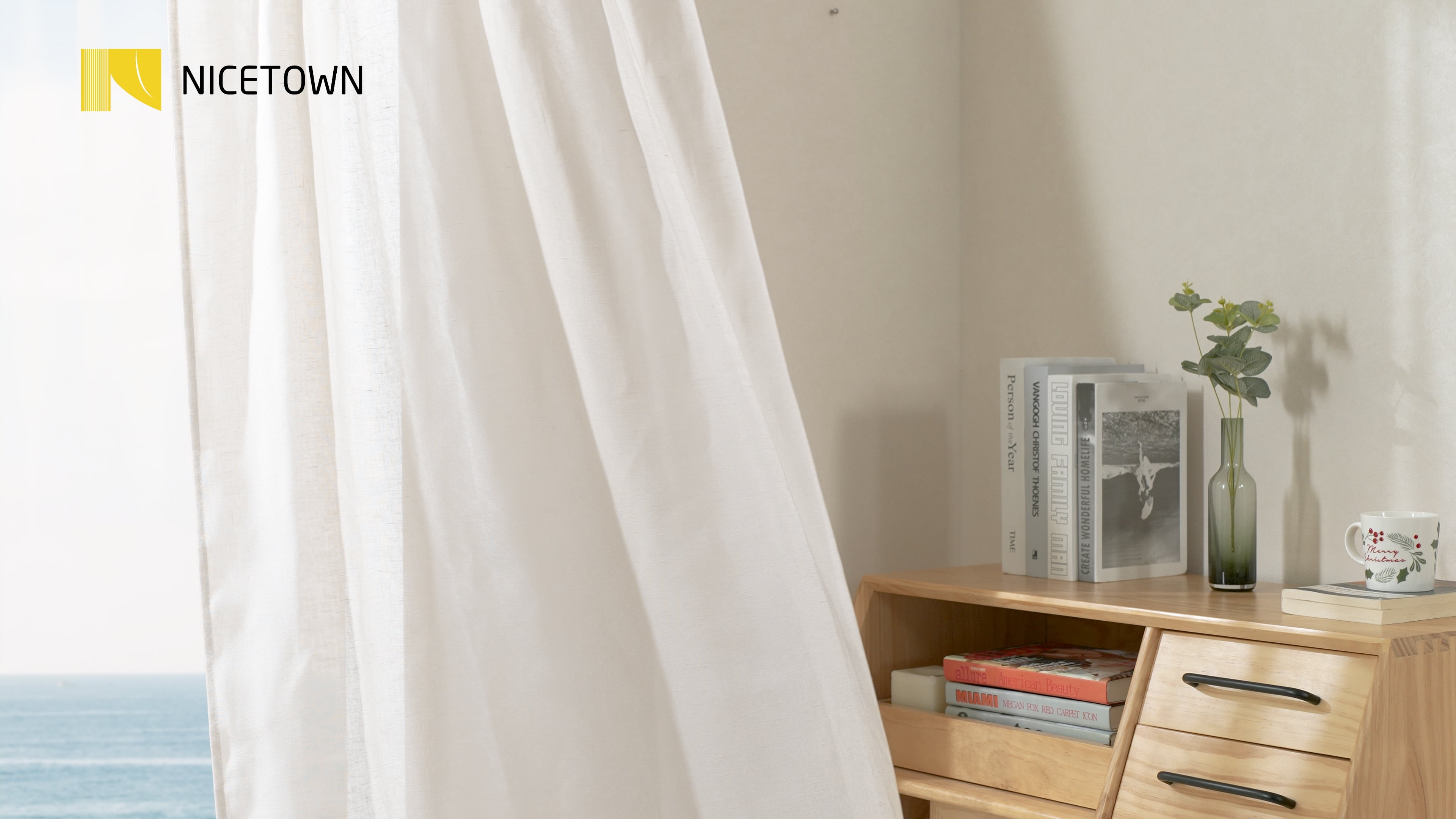 NICETOWN Linen Curtains for Living Room, Semi Sheer Linen Blend Panels Privacy Light Filtering Drapes Rod Pocket & Bac Tab Sheer Drapes for Bedroom Office, 52" x 95", White, 1 Pair