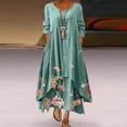 thumbnail image 1 of Robe Maxi d'Été pour Femmes à Manches Mi-Longues, Col, Décontractée, Ample, Longue, de Plage, à Boutons, Grande Taille, Robe Bohème, Robe Soleil, Froncée, Fluide, Longue pour Femmes, 1 of 6