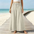 thumbnail image 5 of Thousandth Women Wide Leg Palazzo Pants Casual Cotton Elastic Drawstring High Waist Trousers With Pockets Loose Fit Vacation Beach Flowy Pants, 5 of 9