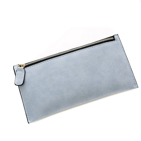 Women Fashion Simple Wallet Soft Frosted PU Clutches Solid color Coins ...