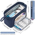 thumbnail image 3 of Rirool Large Capacity Pencil Case, Wide Opening Pencil Pouch with Clear Window, Zipper Pen Bag for School Supplies, Teen Girls Boys, Navy Blue, 3 of 7