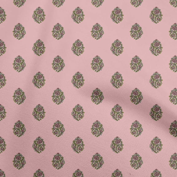 oneOone Cotton Poplin Twill Medium Pink Fabric Asian Ajrakh Floral Diy Clothing Quilting Fabric Print Fabric By Yard 56 Inch Wide
