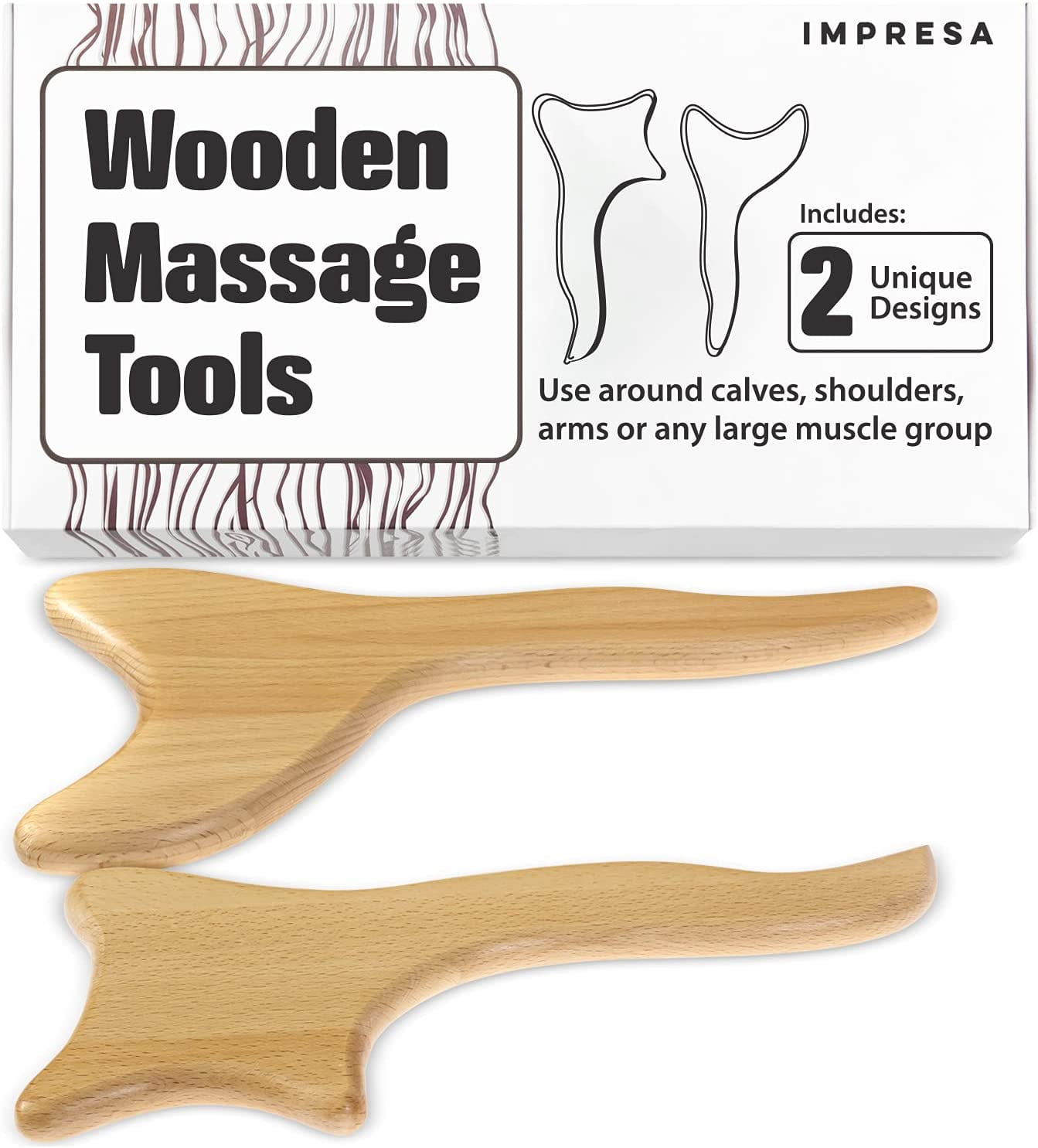 Impresa 2Pack Lymphatic Drainage Massage Tool Wooden Lymphatic