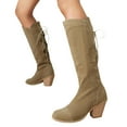 thumbnail image 3 of YOUSNH Women High Heel Boots Fashionable New Pattern Simple Solid Color Retro Round Toe Thick Heels Comfortable Autumn and Winter Lace up Shoes Boots for Lady Beige 8, 3 of 9