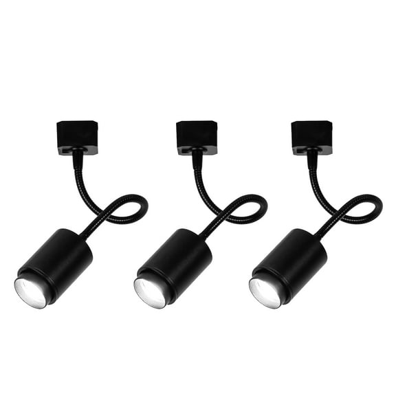 KAYYELAMP Set Of Three Flexible Hose Mini Black Aluminium Spotlight L-Type Track Mounted 5W Cold White COB Focusing Adjusted Background Track Lighting For Gallery Cabinet Loft(No Track)