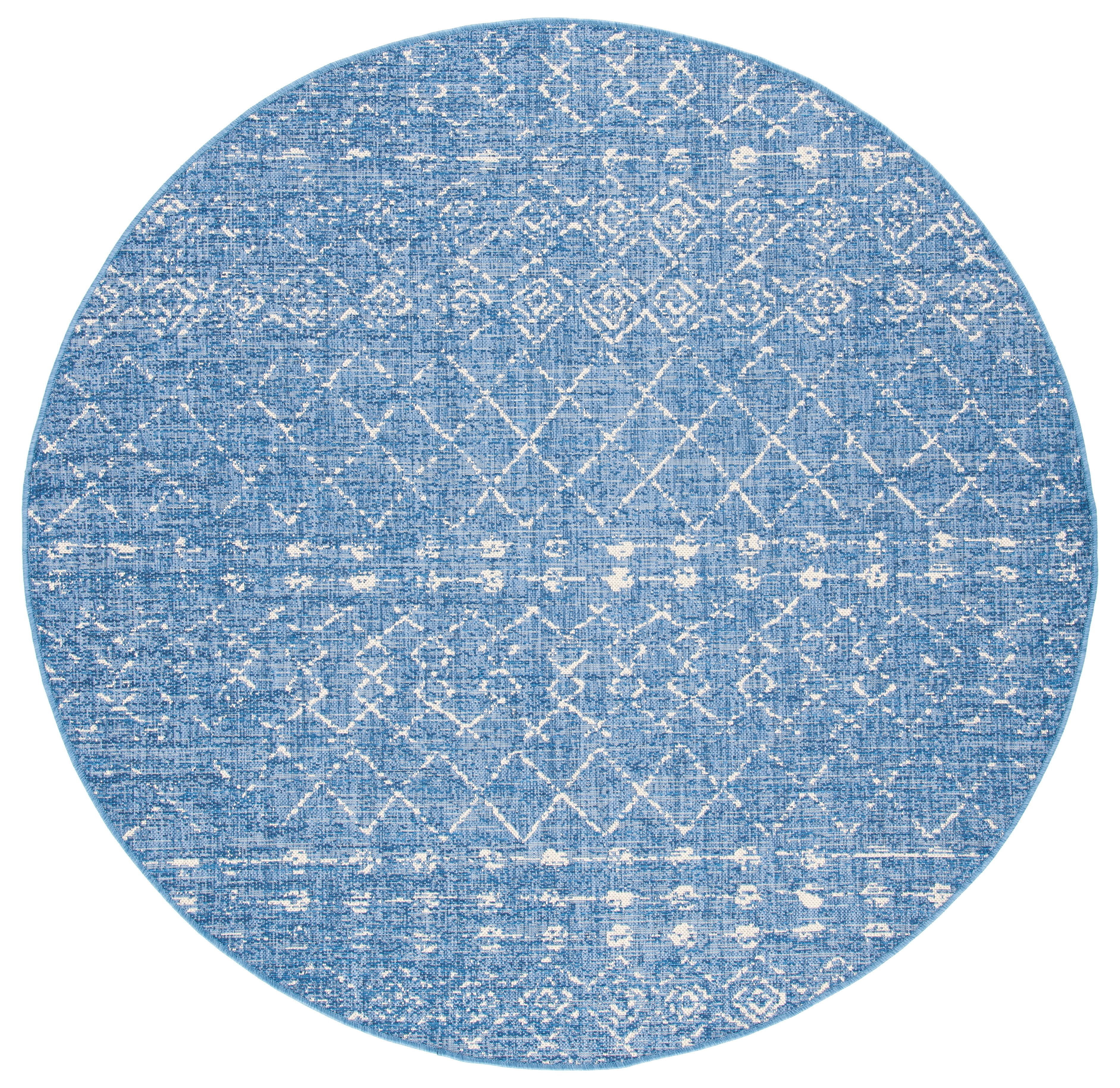 Safavieh Courtyard Searlait Geometric Indoor/Outdoor Area Rug, Blue/Ivory, 6'7" x 6'7" Round