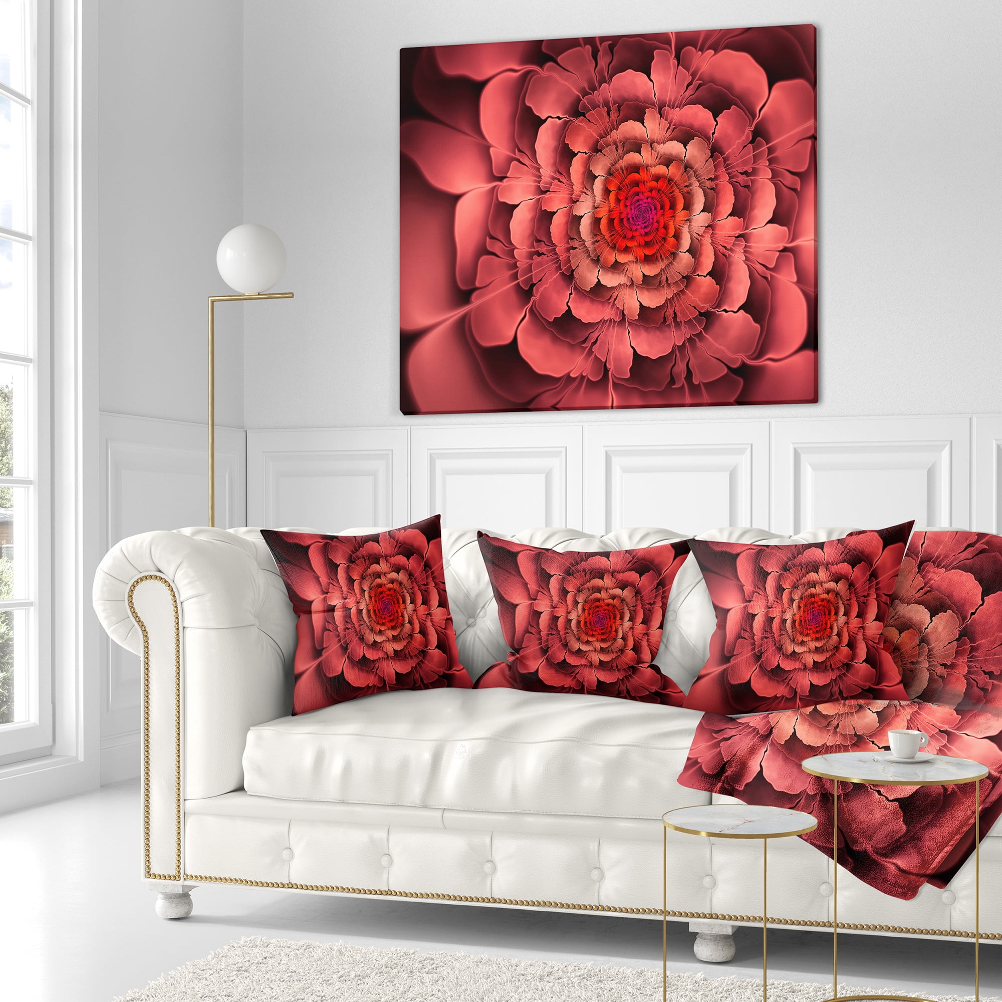 Designart Dense Fractal Pink Petals - Floral Throw Pillow - 16x16