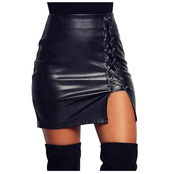 HJYCHN Stylish Women High-Waist Leather Mini Skirt Solid Color Bodycon Design for Party Wear and Daily Outfit Black M
