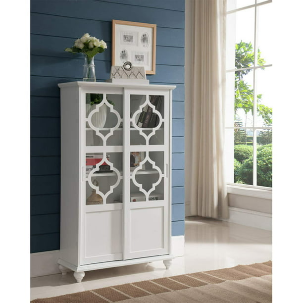 K Amp B Furniture White Wood Curio, Curio Cabinet Corner White