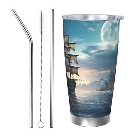 

Coaee Moonlit Sea Sailboat for 20oz Insulated Kettle Water Bottle For Running Hiking Cycling Climbing Men S Woman Insulated Water Bottle-Straw Three-piece Set