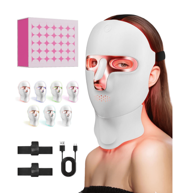 CNV LED Light Therapy Mask Skin Care Mask,Cordless LED Face Mask face & neck Red & Infrared Lights Masks Wavelength,USB C Rechargeable for Home Use Working Travel Yoga White