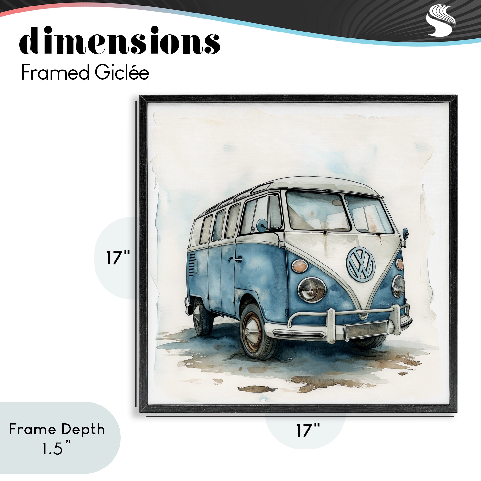 Stupell Industries Sky Blue Surf Van Black Framed Giclee Art, design by Ray Powers