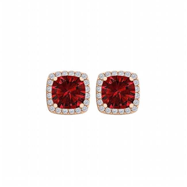 Square Cushion Cut Cubic Zirconia AAA CZ Stud Earrings For Women Simulated Ruby Rose Gold Silver Plated Brass 