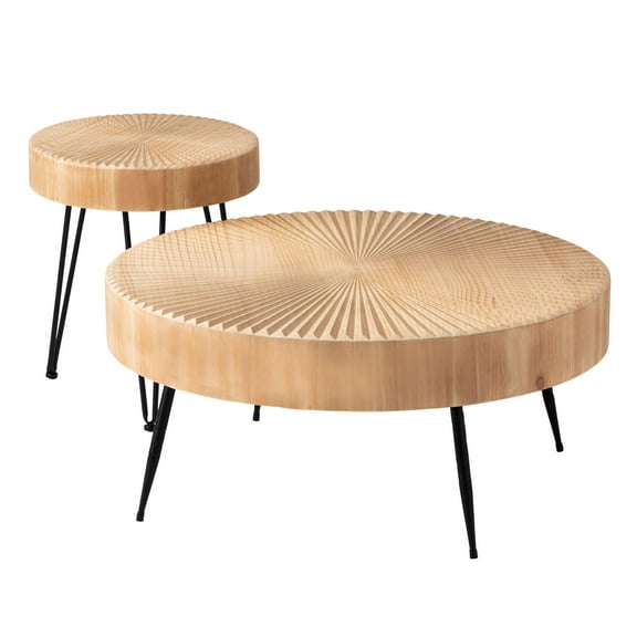 Open Box COZAYH 2 Piece Round Coffee Tables, Wooden Living Room Furniture
