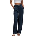 thumbnail image 2 of Bzhegqhd Women's Fashion Solid Color office Casual Button Zipper Elastic Waist Pocket Straight Pants, 2 of 8