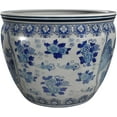 thumbnail image 6 of 12" Ladies Blue & White Porcelain Fishbowl Planter or Cachepot for Indoor/Outdoor Use in Garden Entryway Living Room Boho Eclectic Modern Contemporary Classic Traditional Style Decor, 6 of 6