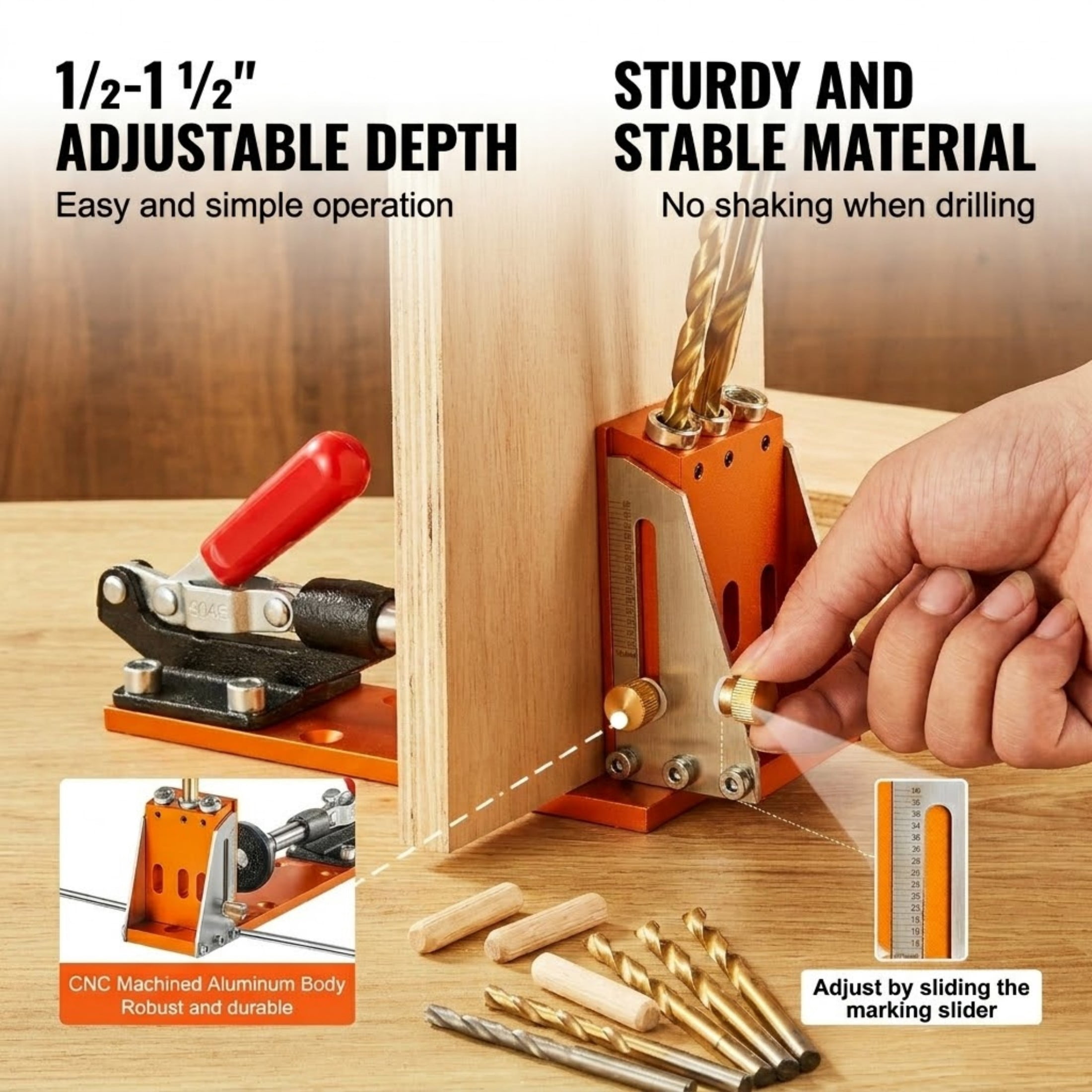 30 Pcs Pocket Hole Jig Kit, Adjustable Woodworking Drill Guide with Step Drill Bits and Accessories, Dual Scale