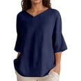 thumbnail image 1 of Icvfdpl Womens Shirts Loose V Neck Short Sleeve Top Linen Blend Outwear Leisure L, 1 of 3