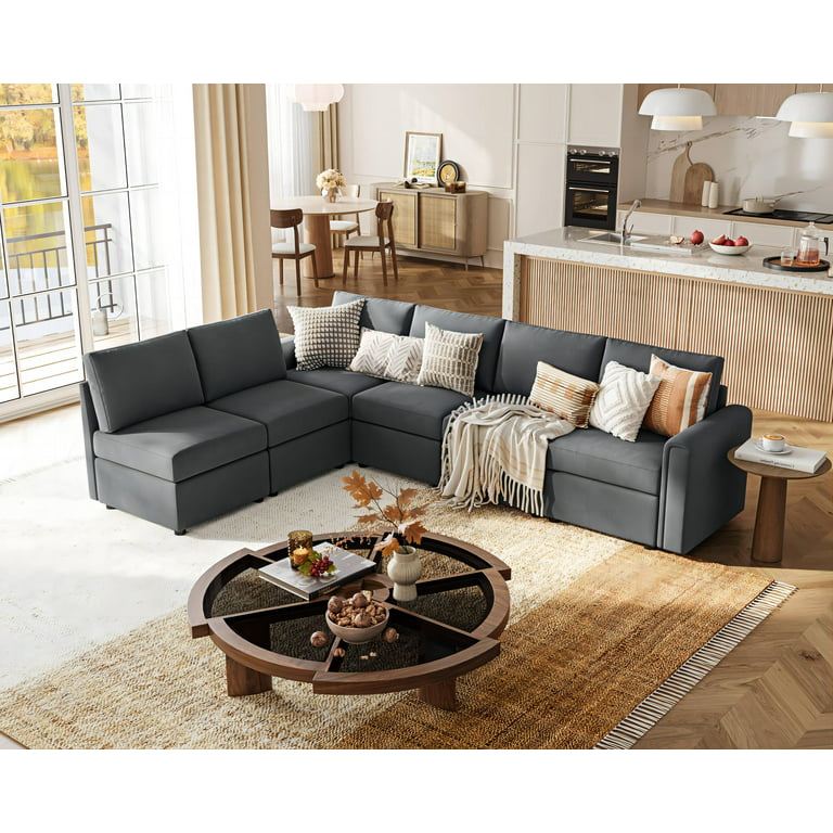 Linsy Home Modular Couches and Sofas Sectional with Storage Sectional Sofa U Shaped Sectional Couch with Reversible Chaises, Dark Gray, Size: 6 Seater