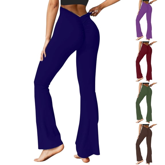 Women's V Back Scrunch Butt Flare Leggings Ruched Bell Bottom Yoga Pants