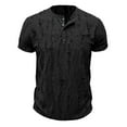 thumbnail image 6 of Ecqkame Mens Solid Color Tops Loose Street Crew Neck Short Sleeve T Shirt Quarter Button Summer Fashion Classic Work Shirts 01-Black M, 6 of 6