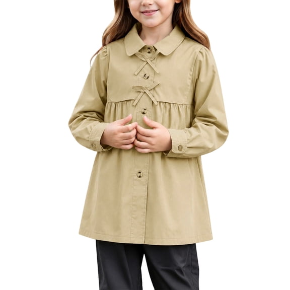 Tfken Coat For Girls Winter Fall Button Lightweight Coats Baggy Casual Warm Kids Classic Clothes Outerwear Size 2-3 Years Beige