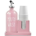 thumbnail image 1 of Dispensador de enjuague bucal Bivclaz de vidrio de 500 ml con portavasos, color rosa, 1 of 7