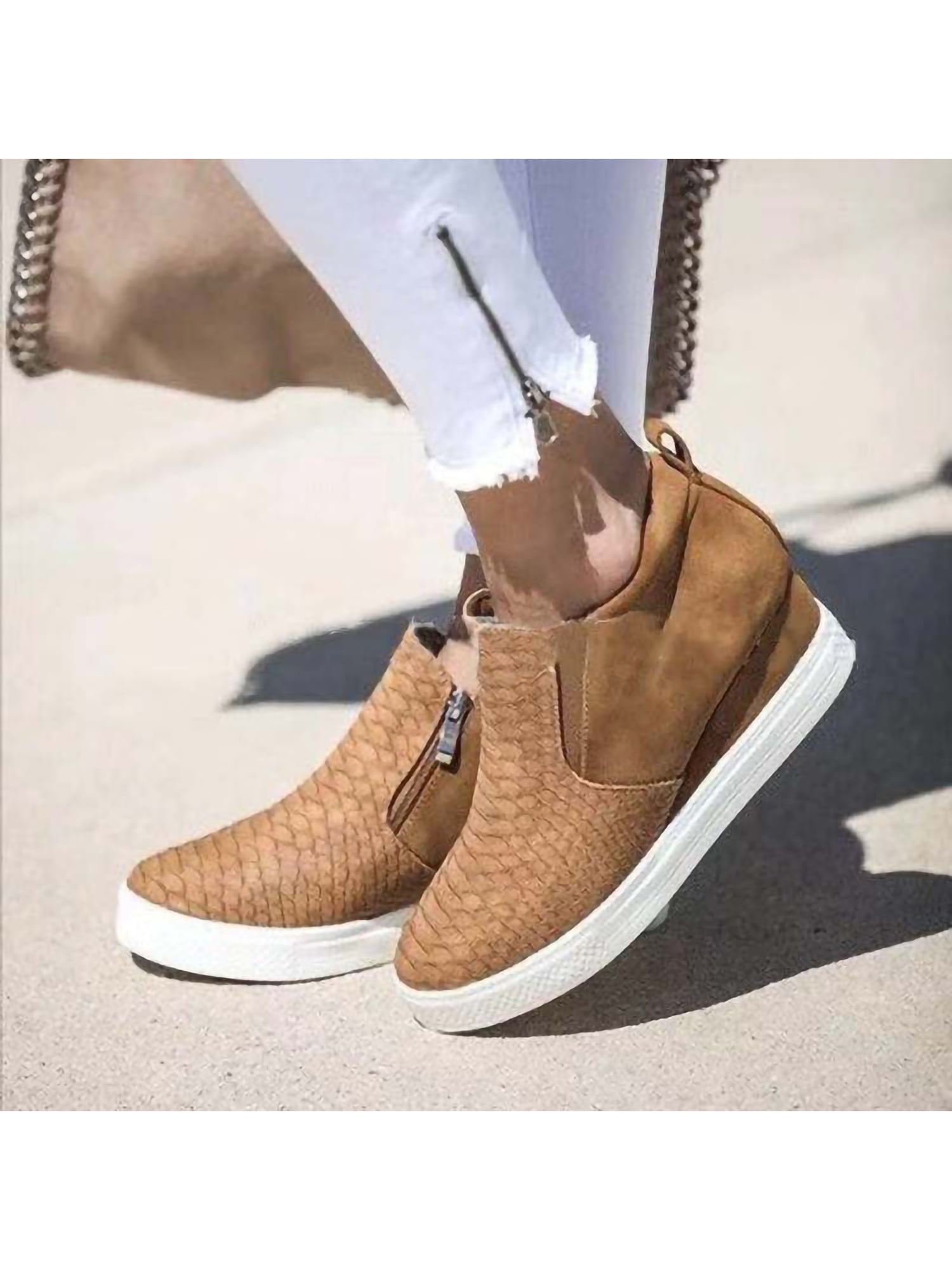 Casual Women's High Top Fashion Sneakers Hidden Wedge Zip Athletic Dance Shoes 