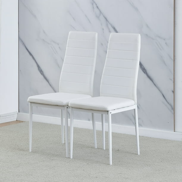Modern Dining Room Chair Only Set of 2 Small Kitchen Chairs White Faux
