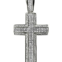 Unisex 10K White Gold Pave 3D Genuine Diamond Cross Charm Pendant 1.2ct 2.3"