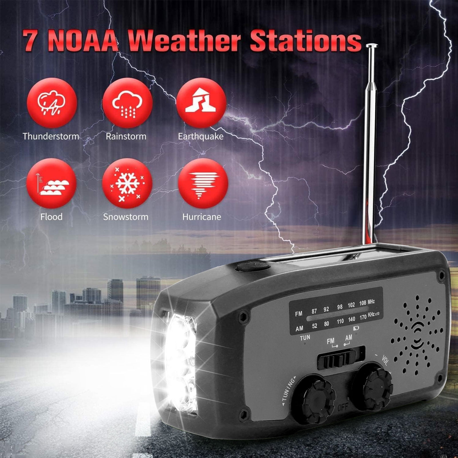 Fovendi Emergency Hand Crank Radio with LED Flashlight, AM/FM NOAA Portable Weather Radio with 2000mAh Power Bank Phone Charger, USB Charged & Solar Power for Camping