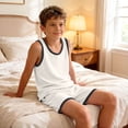 thumbnail image 3 of ATOGUTA Boys Summer Outfits Sleeveless Tank Tops and Workout Shorts Set 2 Piece Clothing Set Size 0-15, White, 3 of 7
