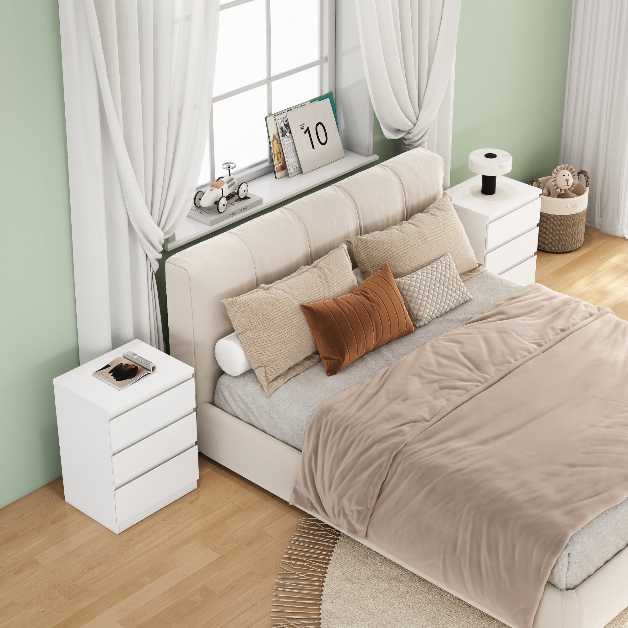Leumius 19.7" Nightstand with 3 Drawers,Handle-Free Design,Thickened Top,Small Storage Cabinet for Bedroom/Living Room,White