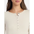 thumbnail image 4 of Time and Tru Women's Ribbed Henley Shirt with Long Sleeves, Sizes XS-XXXL, 4 of 5