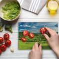 thumbnail image 4 of Tuscany Cutting Board, Tuscany Italy Sunlight Homestead Plantation Farms Pathway Greenery Print, Decorative Tempered Glass Cutting and Serving Board, Small Size, Sky Blue Apple Green, by Ambesonne, 4 of 5