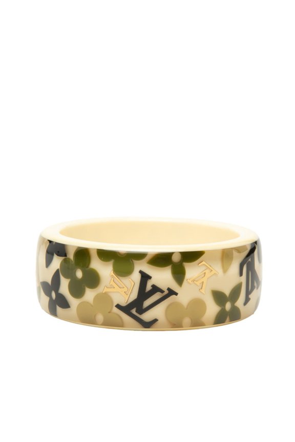 Pre-Owned Louis Vuitton Monogram Flower Farandole Inclusion Bangle Bracelet M65639 Ivory Green...
