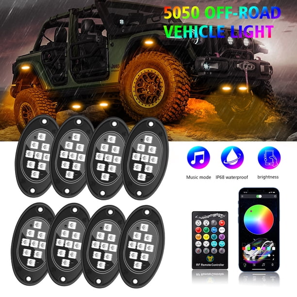 Luces LED RGB para roca, impermeables, de neón, para debajo del chasis del coche, decorativas, con bajo brillo.